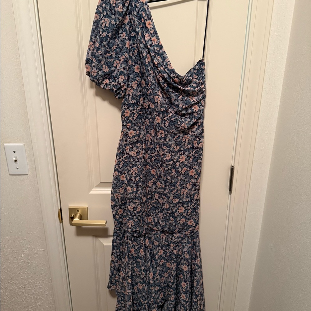 Astr One Shoulder Floral Dress in Blue and Pink